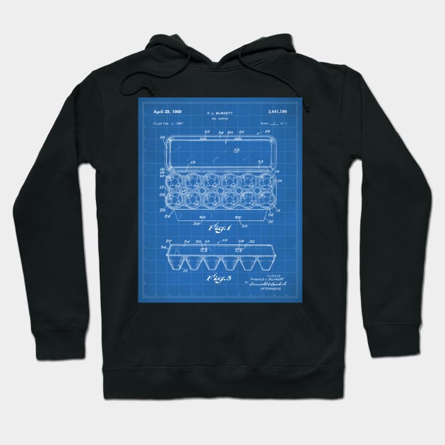 Egg Carton Patent - Kitchen Chef Farming Farmhouse Art - Blueprint Hoodie by patentpress